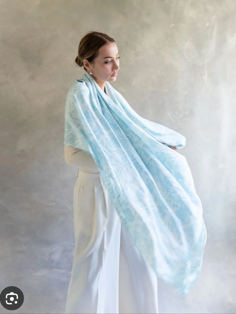 Light Blue Floral 100% Silk Throw/ Scarf